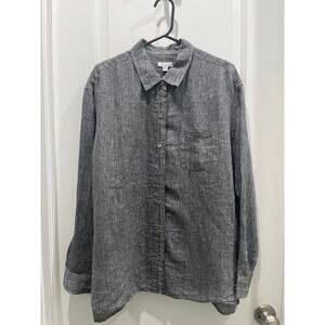 J. Jill 100% Linen Grey Button Up Top Sz M